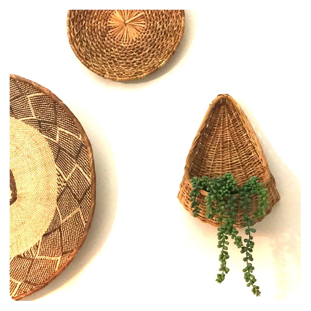 Vintage Wall hanging rattan woven plant holder